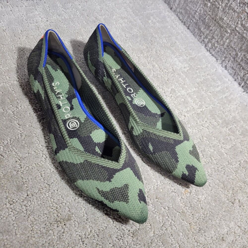 Rothys The Point Women's Size 9 Green Olive Camo Pointed Toe Slip on Flat Shoes